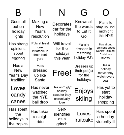 DTUR Holiday Bingo! Bingo Card