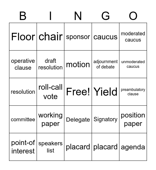 MUN Bingo Card