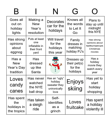 DTUR Holiday Bingo! Bingo Card