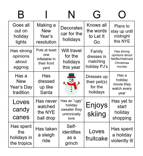 DTUR Holiday Bingo! Bingo Card