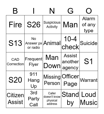 Dispatcher Bingo  October - November Bingo Card