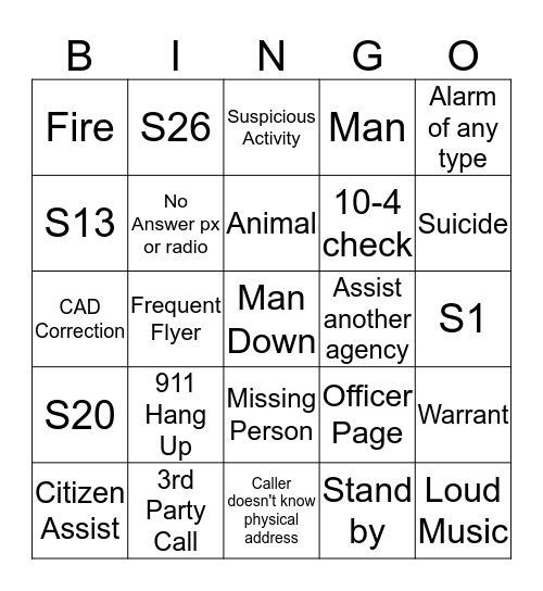 Dispatcher Bingo  October - November Bingo Card