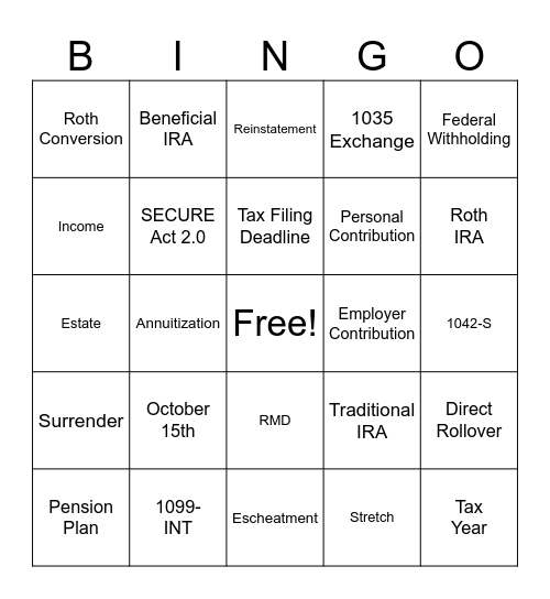 Policyholder Tax Bingo Card