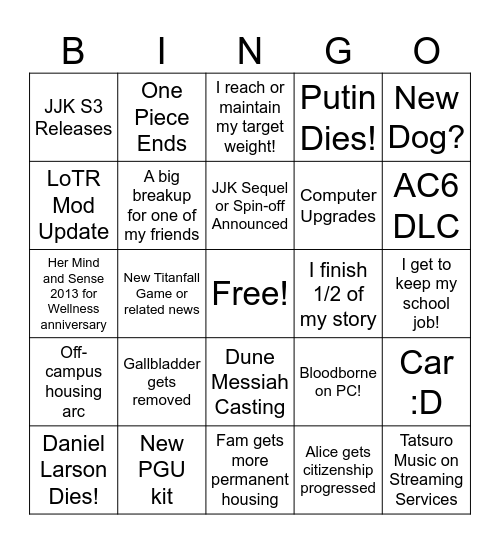 2025 Bingo... Bingo Card