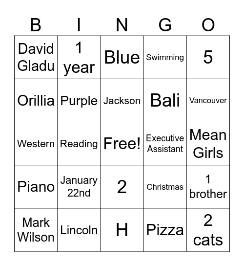 Beverley's 1 Year! Bingo Card