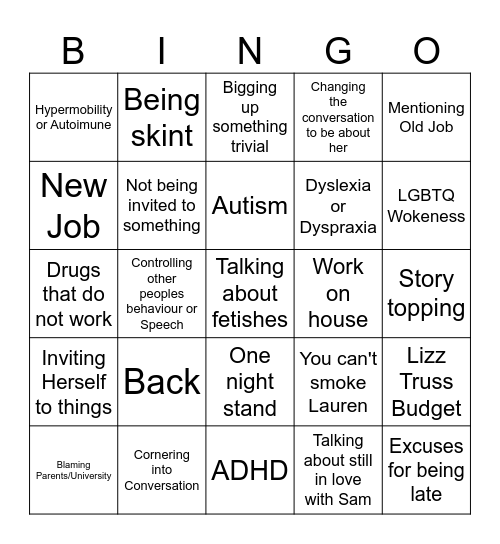 Lauren's Idea Bingo Card