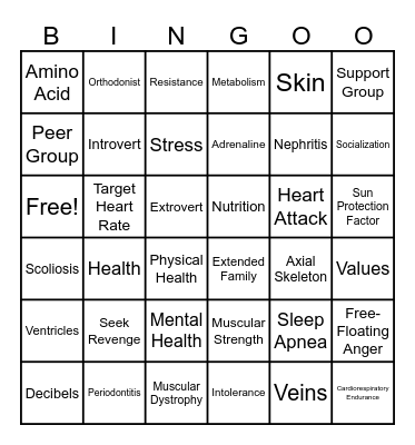 Health Exam Review Bingo Card