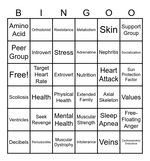 Health Exam Review Bingo Card