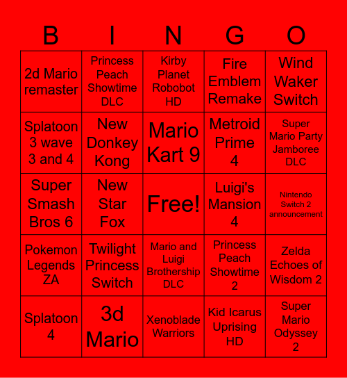 Game Awards bingo Card