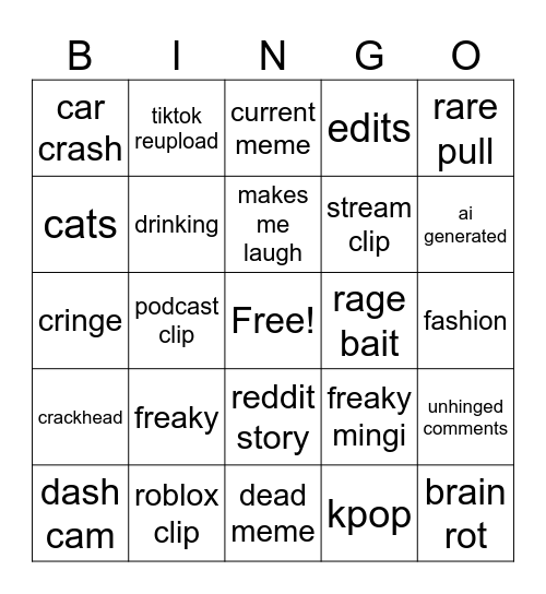 Instagram Reels Bingo Card