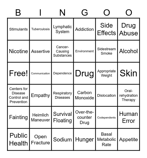 Health Exam Review Bingo Card