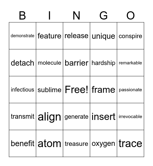 LIFT 2 unit 6 Bingo Card