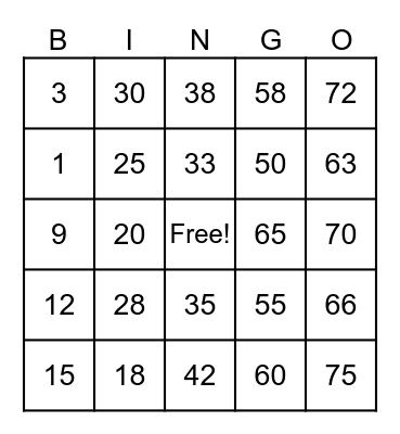 Untitled Bingo Card