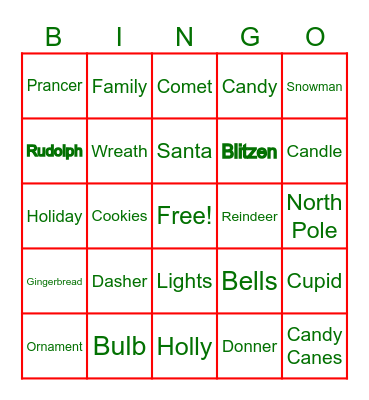 Christmas Words Bingo Card