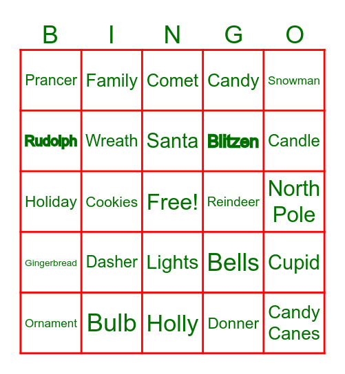 Christmas Words Bingo Card