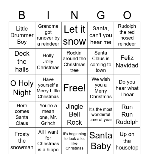 Merry Christmas Bingo Card