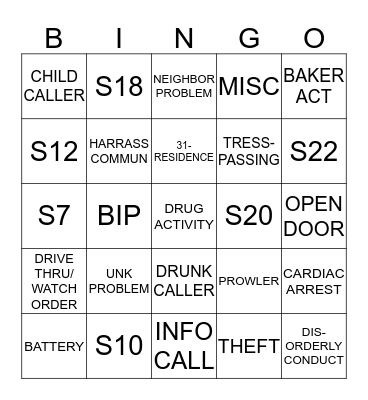 Dispatcher Bingo  October - November Bingo Card