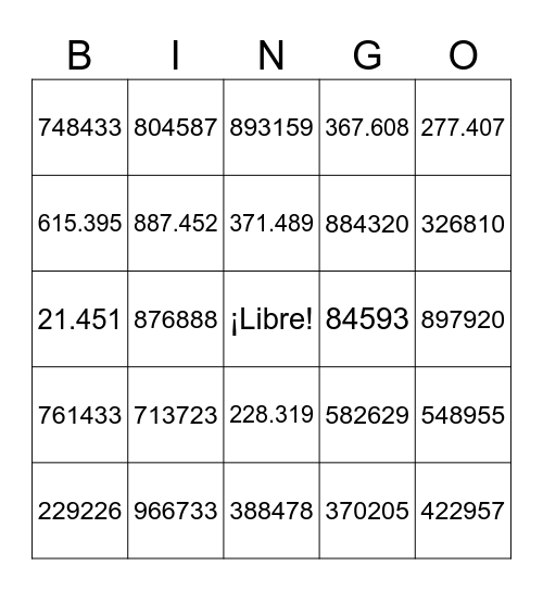 Los Números 5b Bingo Card