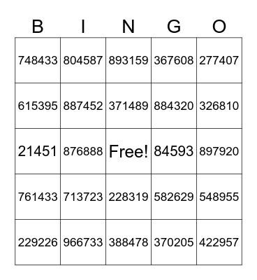 Los Números 101-999.999 Bingo Card