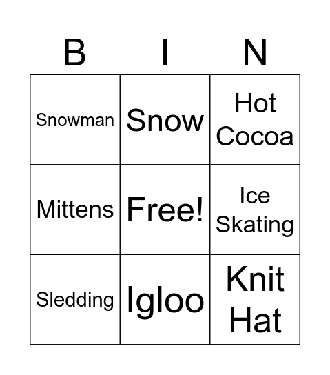 Winter Bingo Card