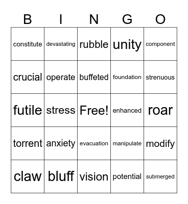 LIFT 2 unit 7 Bingo Card