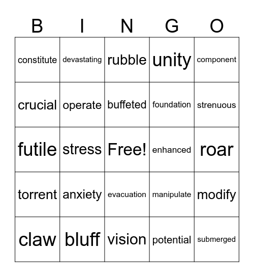 LIFT 2 unit 7 Bingo Card