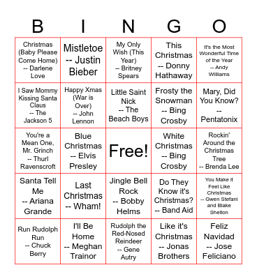 CHRISTMAS MUSIC BINGO Card