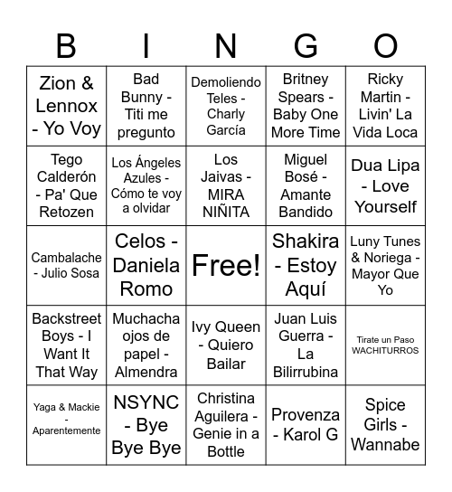 Ponte Vivo Music Bingo Card