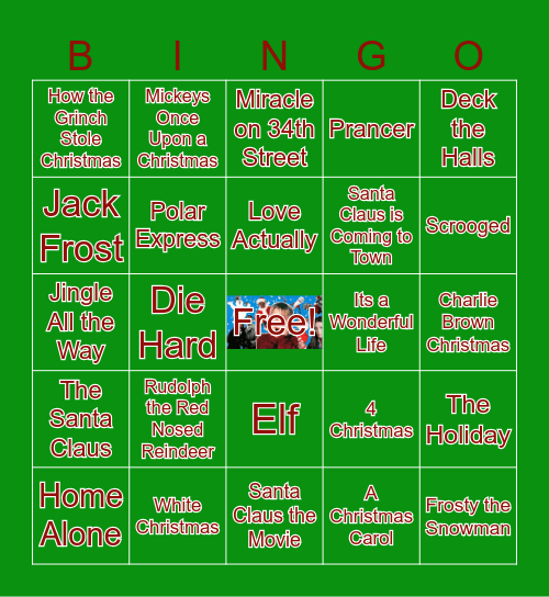 CHRISTMAS MOVIE BINGO Card