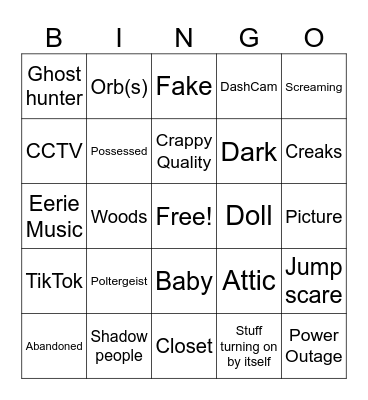 Scary Bingo Card