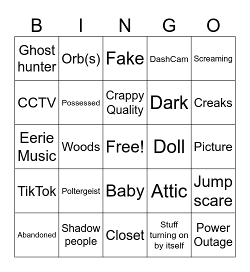 Scary Bingo Card