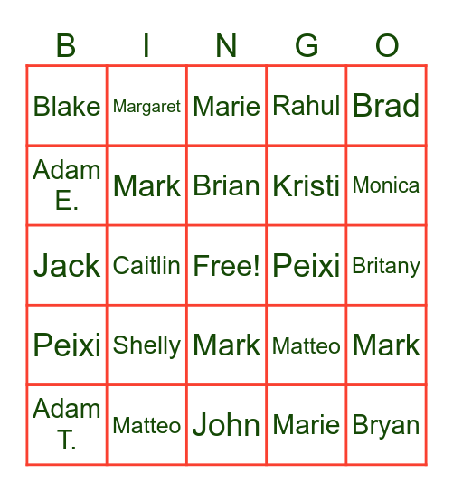 TCC Holiday Bingo Card