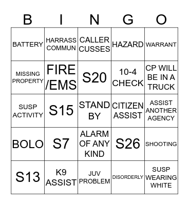 Dispatcher Bingo  October - November Bingo Card