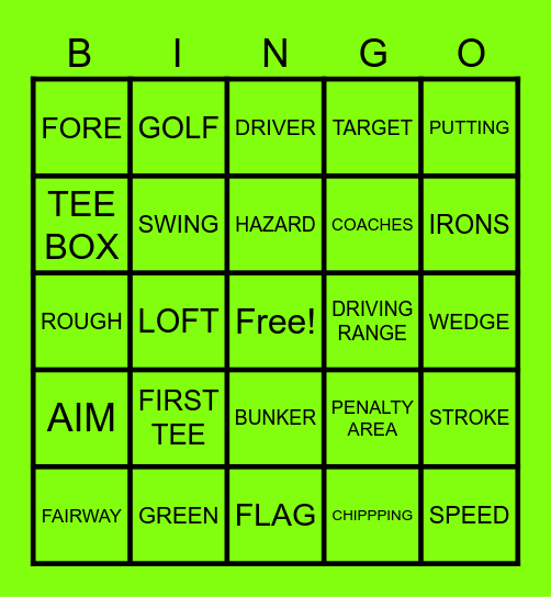 FIRST TEE MONTEREY COUNTY BINGO Card