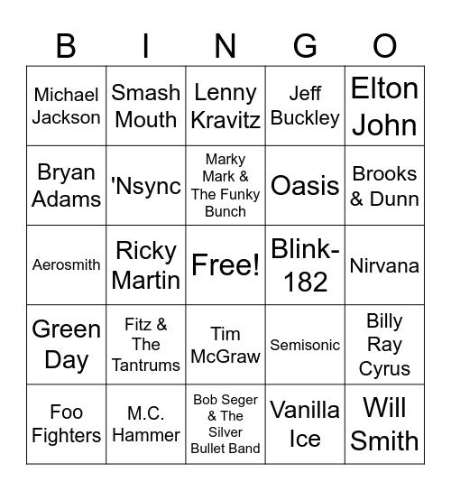 Artist Bingo Card