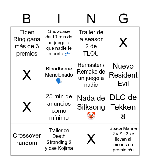 GAME AWARDS 2024 COMARCA EDITION Bingo Card