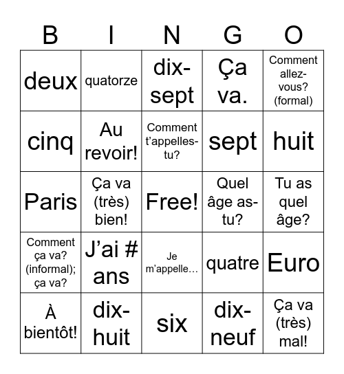 World Cultures: France Bingo Card