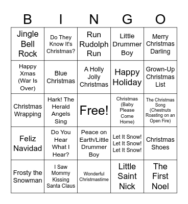Christmas Music Bingo Card