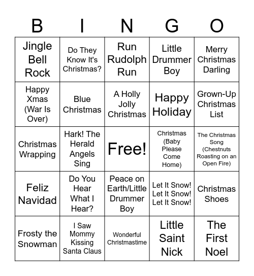 Christmas Music Bingo Card