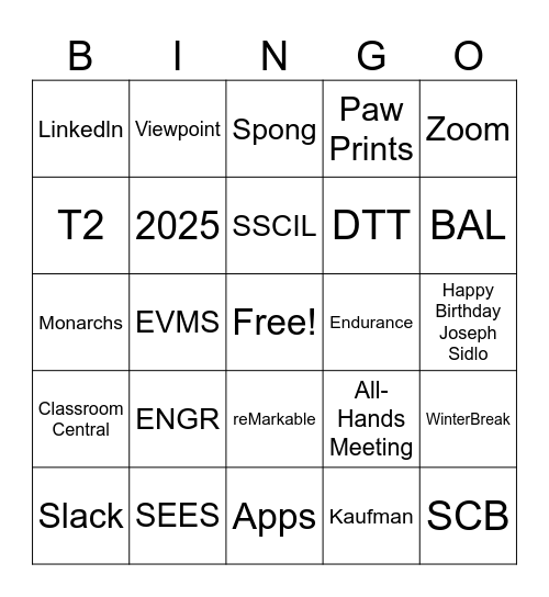 Untitled Bingo Card