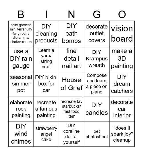 my 2025 craft card Bingo Card