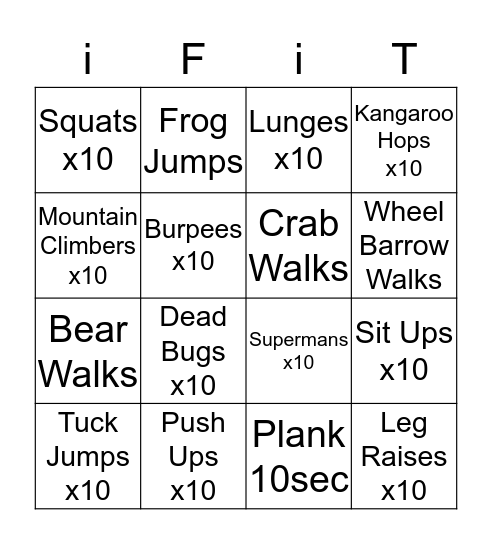 iFit  Bingo Card