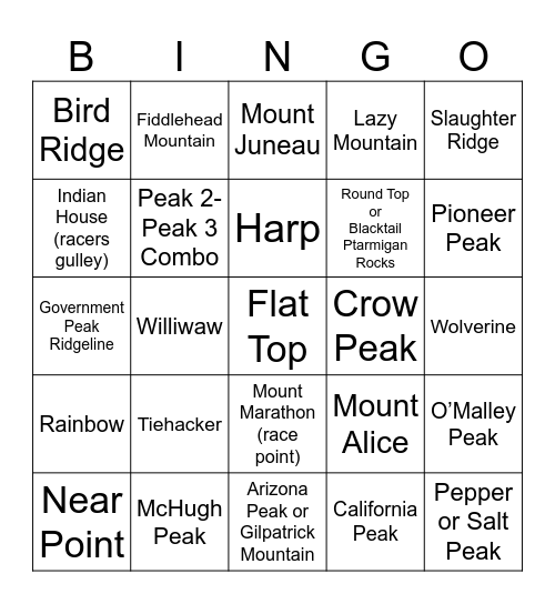 2025 Alaska Hiking Bingo Card