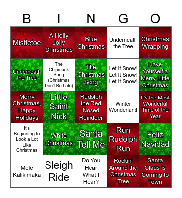 Holiday Song Bingo Card