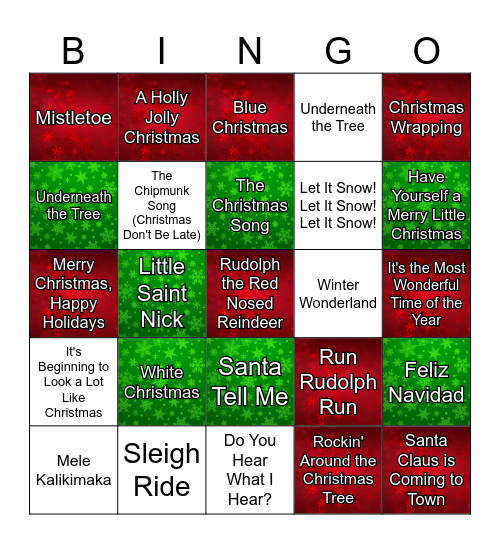Holiday Song Bingo Card
