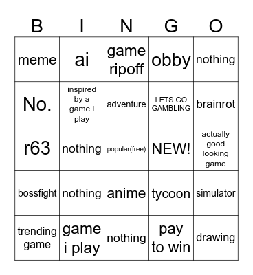 roblox Bingo Card