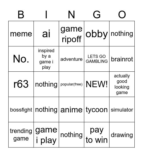 roblox Bingo Card