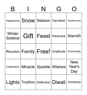 Winter Holiday Bingo Card