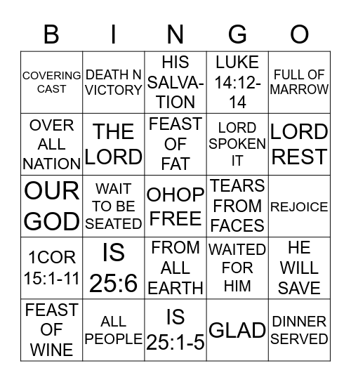 MOUNTAIN OF GOD Bingo Card