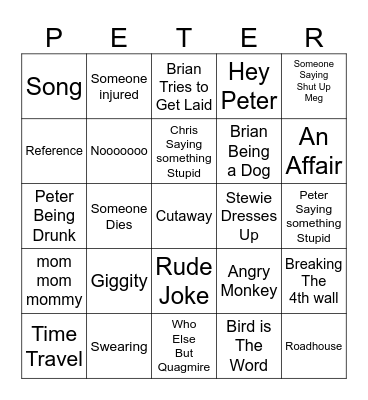 Family Guy Bingo Card